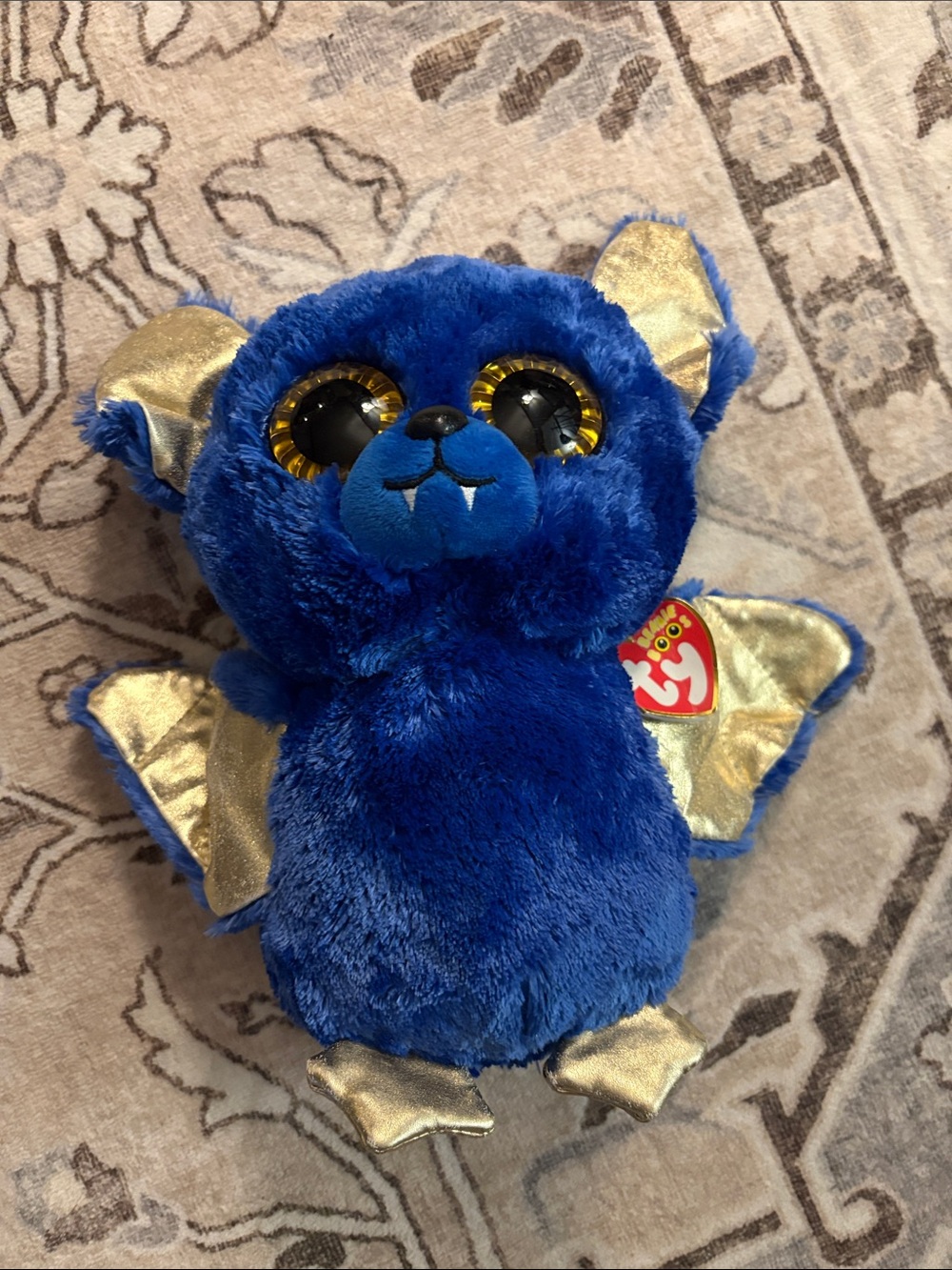 Ty Royal Blue Plush Bat with Metallic Gold Wings